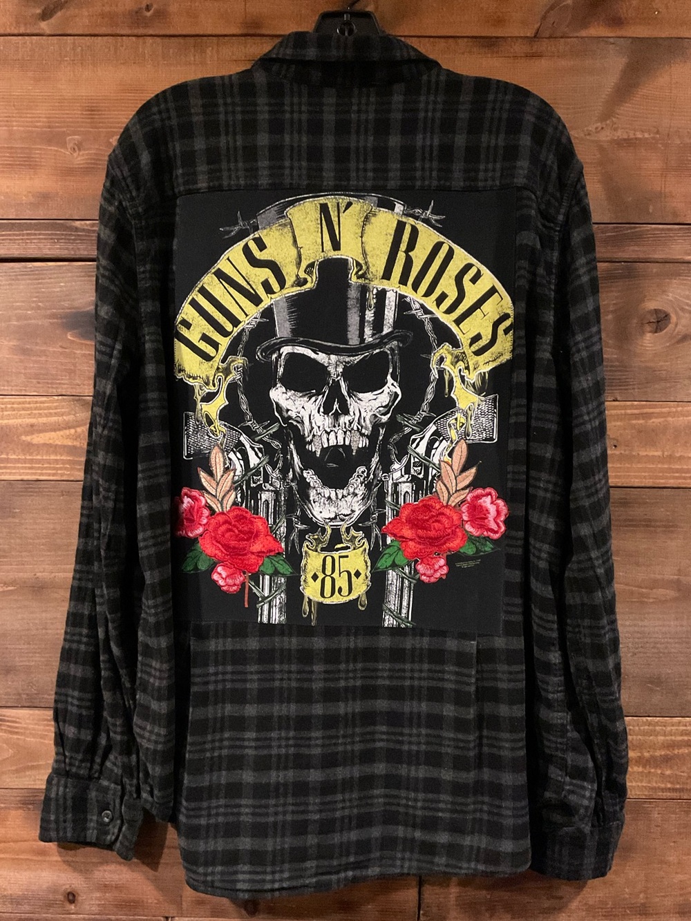 Custom GUNS N’ ROSES Throwback Plaid Flannel Shirt Rhinestone/Embroidered XLARGE